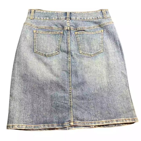 KiKit Jeans Womens Midi A Line Denim Skirt Rhinestone Accent Light Wash Size 8 - Picture 2 of 7